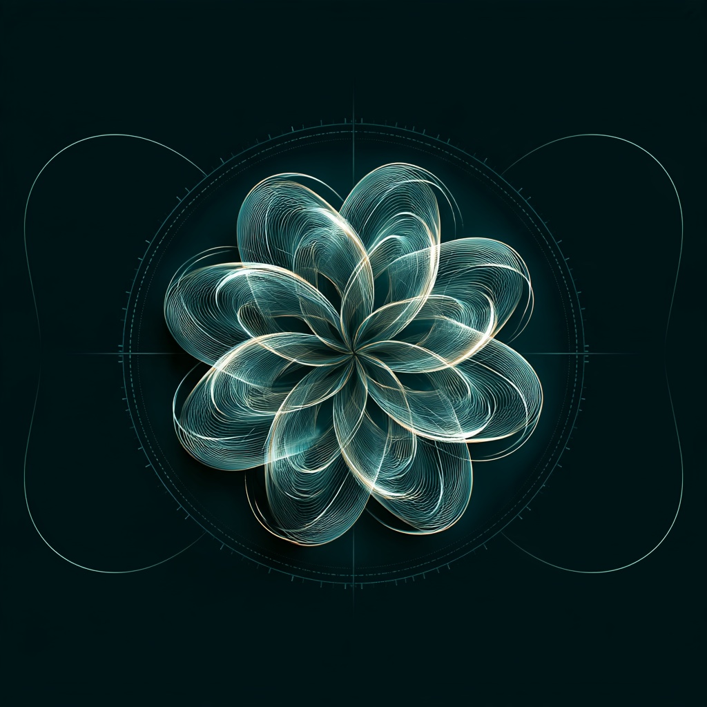 A compact knot of light being analysed, connected to four kinds of patterns